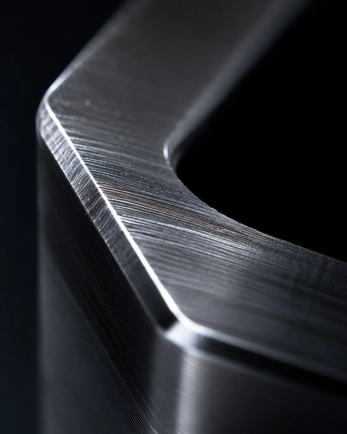 Close-up of a precise industrial edge with crisp machining detail