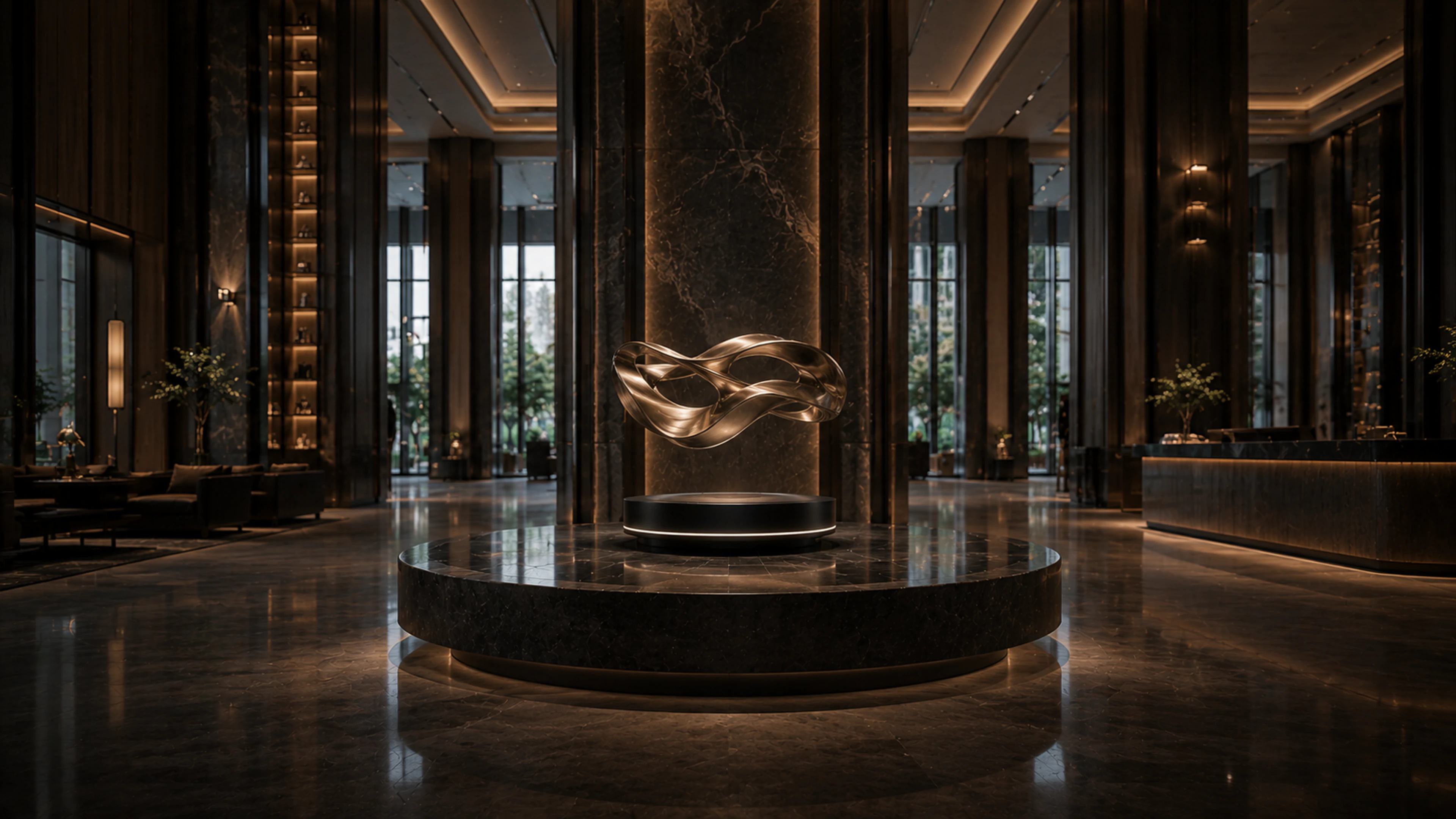 Hospitality interior using floating lighting and levitating objects for premium atmosphere
