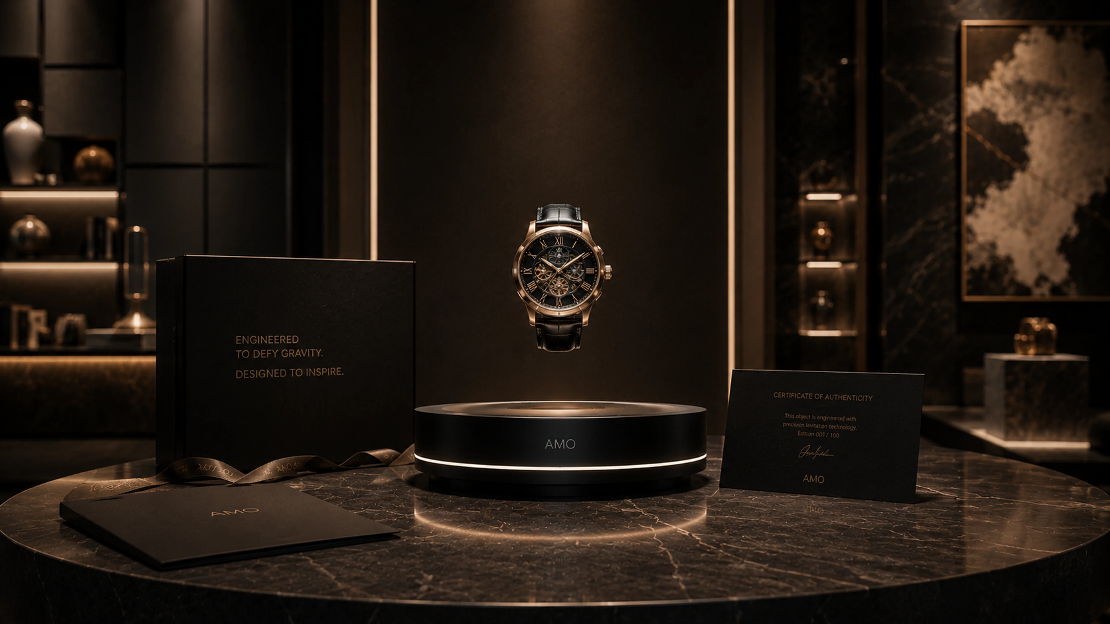 Premium floating gift presentation for private label launches and commemorative branded objects