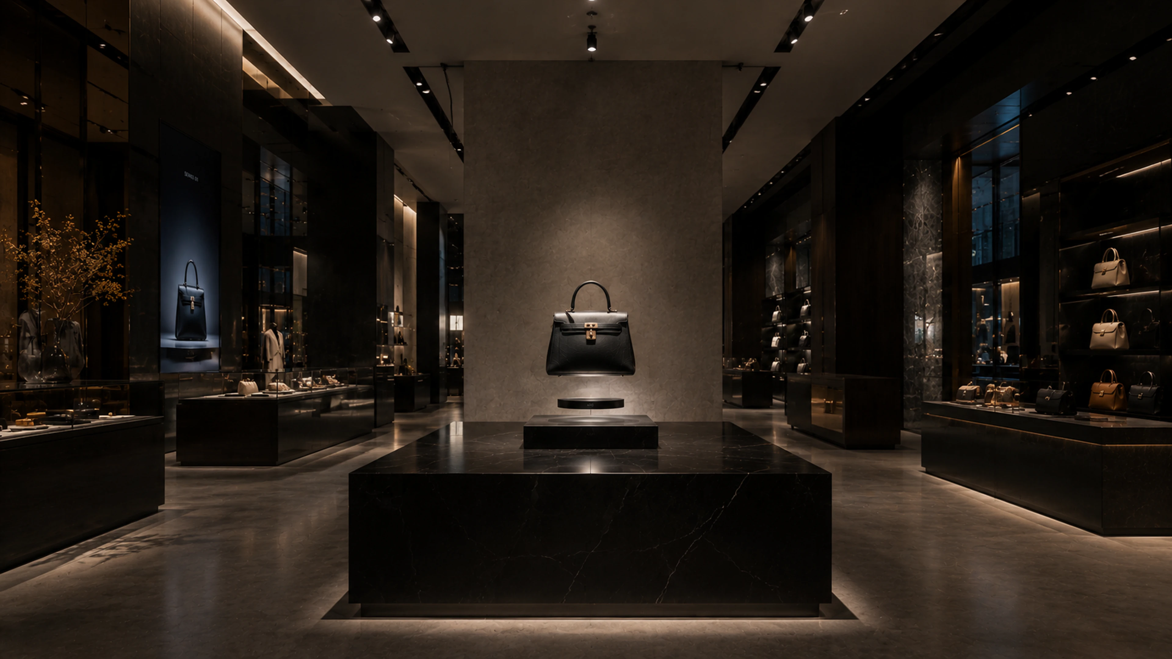 Floating retail product display used as a premium hero presentation inside a store environment