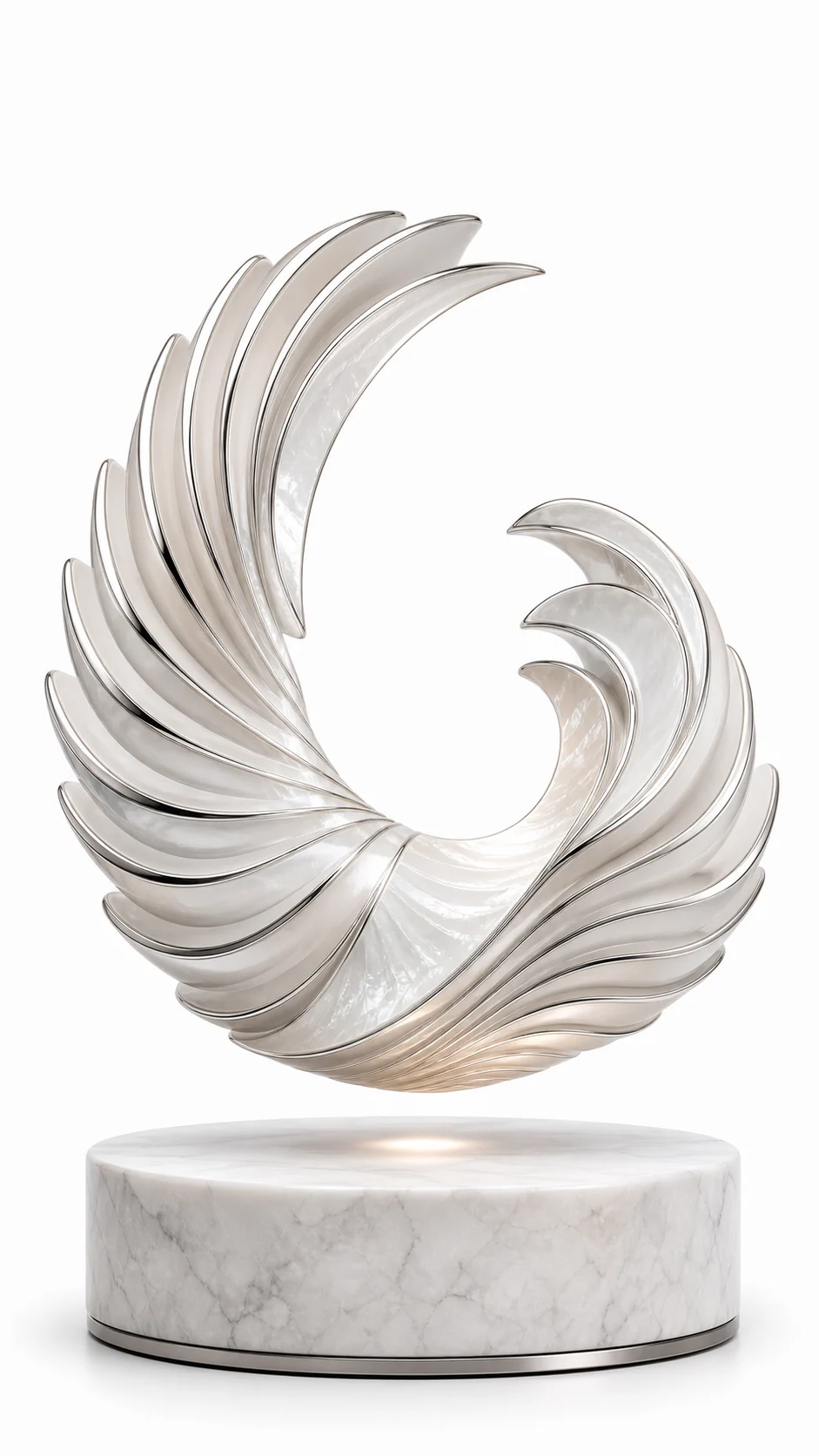 AMO Lunar Vortex Sculpture pearl-toned floating sculpture for premium interiors and exhibition displays