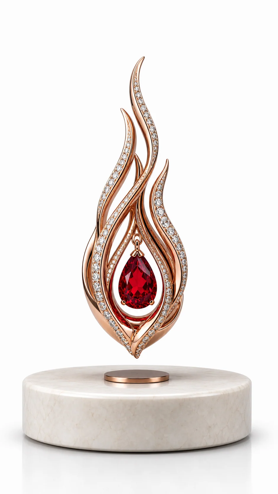 AMO Ember Crest Jewel Display rose-gold floating jewel form for luxury gifting and collector presentation