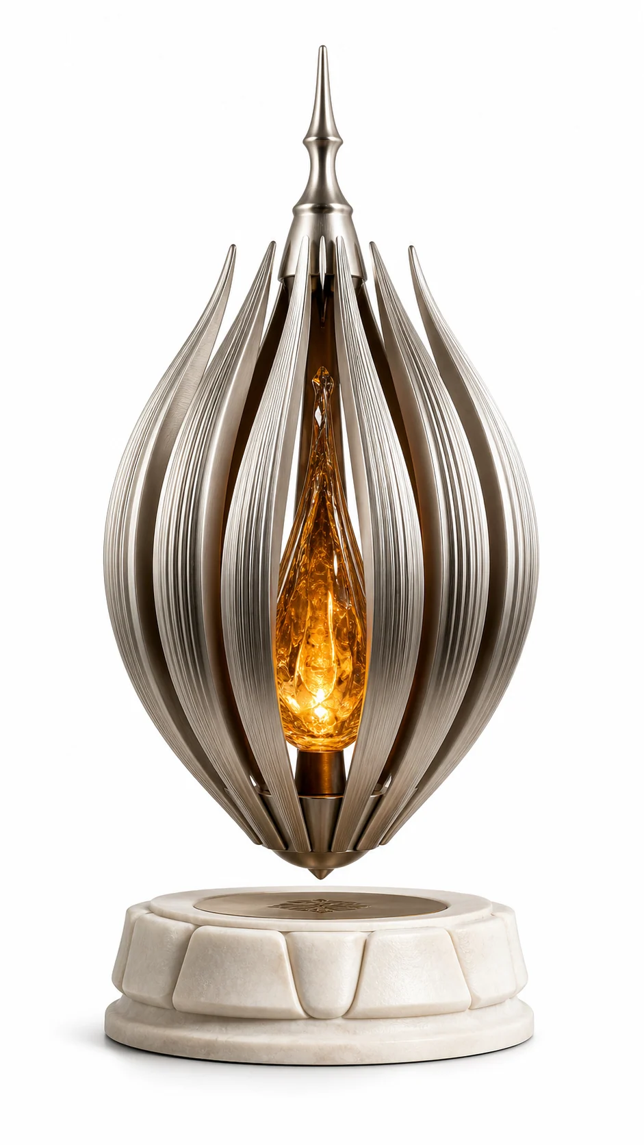 AMO Aureline Spire Lamp sculptural levitating light with a radiant amber core